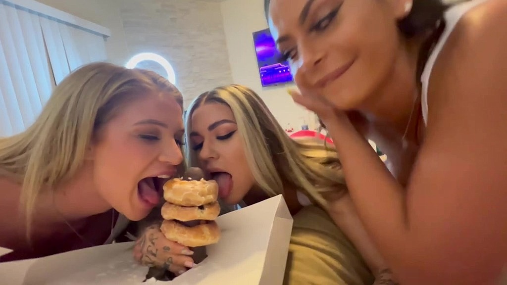 Hot Milf Threeway Blowjob and Donutsfeaturing Kiki Klout,  Karmen Karma,  Stella Andrew