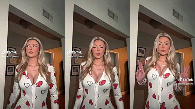 Teasing Hailey Sigmond her big tits leaked