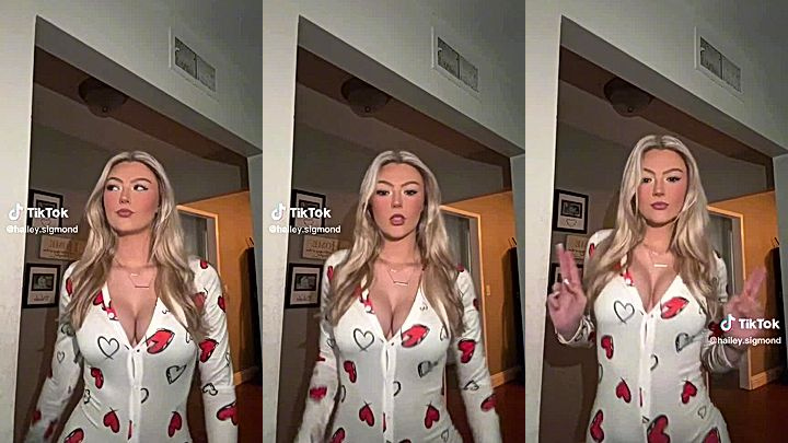 Teasing Hailey Sigmond her big tits leaked