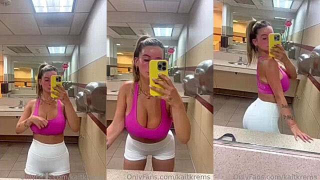 Kaitlyn Krems shwoing her big tits in the wash area leaked clip