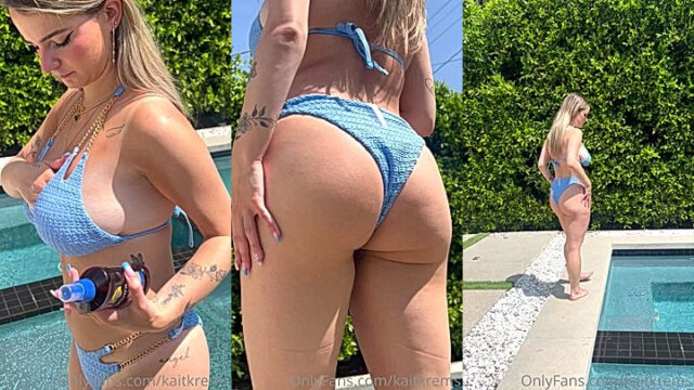 Big Ass Kaitlyn Krems applying sun lotion before going to swim leaked video