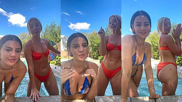 Charlotte Parkes her Lesbian friend teasing pool video leaks