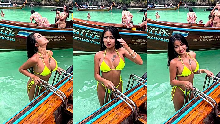 Hot thai girl teasing by beach boat Praewasian leaked