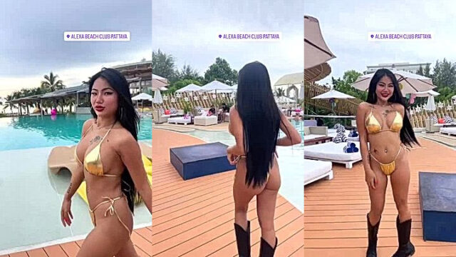 Hot Thai girl poolside video Praewasian leaked