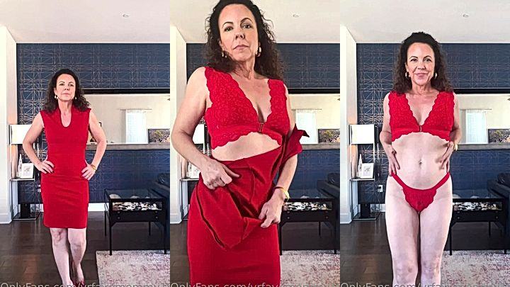 sexy american model Mama Fiona teases with her sexy red bikini