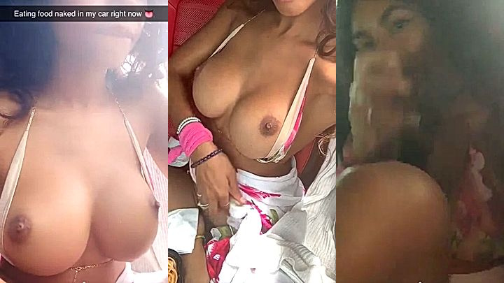 wild babe Helayna Marie showing her big boobs and pussy in a car