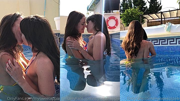 sexy slut lesbain MySweetApple kissing in the pool onlyfans leak