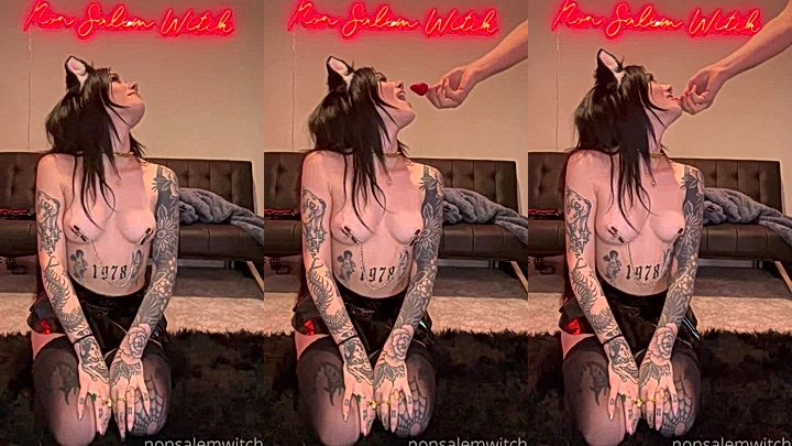 onlyfans model Nonsalemwitch takes of lingerie to shows her huge tits