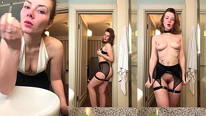naughty slut Inga Lis fondle her tits and rubs her coochie in lingerie