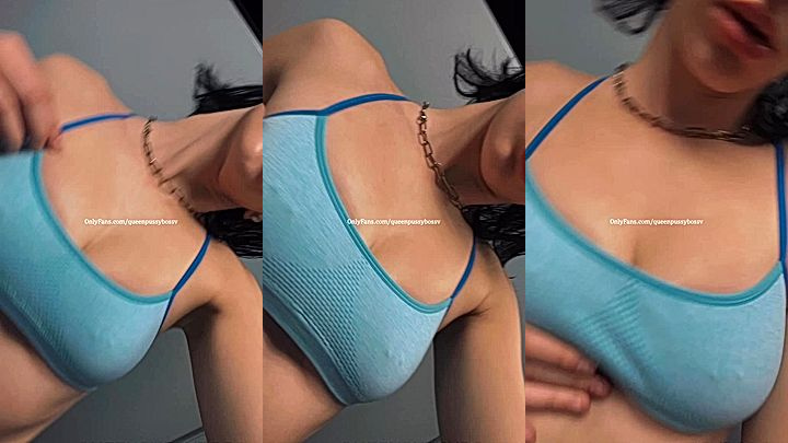 nasty american slut Queenpussyboss  slowly rubs her big tits in lingerie just for you