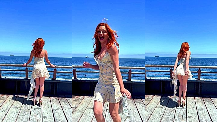 beautiful onlyfans model Nicole Block run from the beautiful sea water