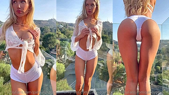 hot model Gabby Epstein in bikini slowly rubs her hot body outside, she is craving huge cock