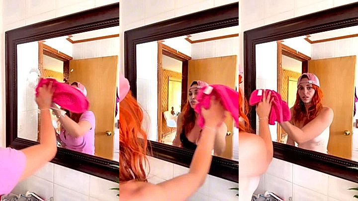 sexy red hair model Nicole Block cleans showing huge booty