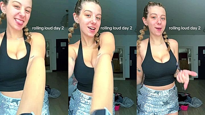 hot big tits model Lynntoria shows off her tits while stading still and smiling