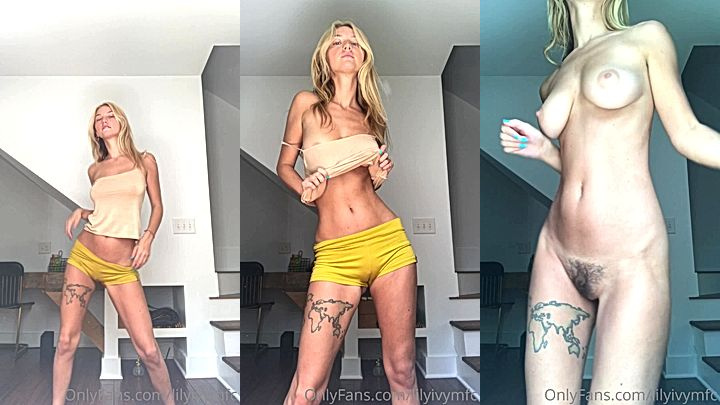 hot model Lily Ivy slowly strip to make you hard and rubs her soft boobs gently