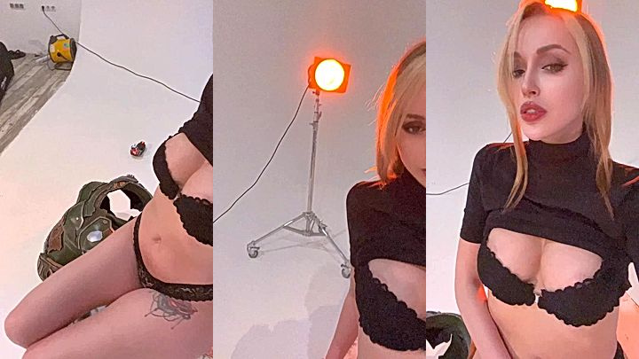 naughty russian model Lera Himera shows huge tits in lingerie