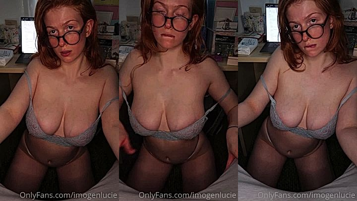 sexy onlyfans model Imogen Lucie teases alone in her bedroom, rubing massive tits and ass in lingerie