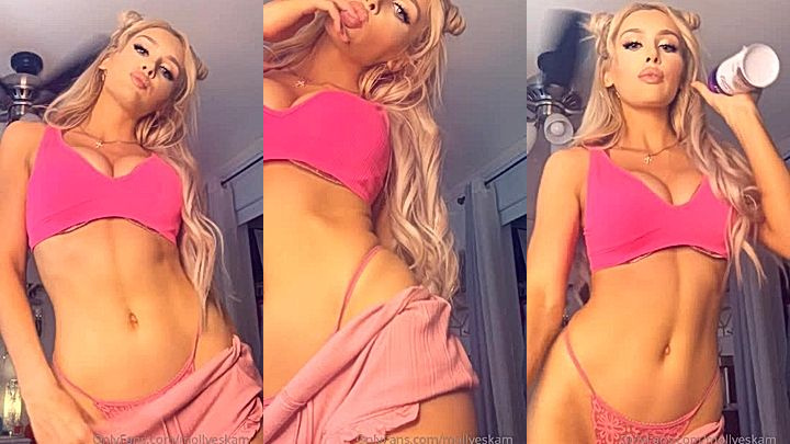 hot naughty slut Molly Eskam runs her finger allover her hot body, she is so horny