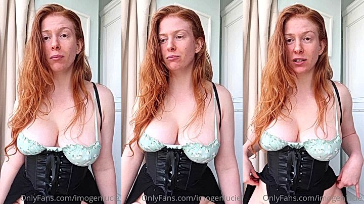 red hair slutty bitch Imogen Lucie shows her huge tits in lingerie