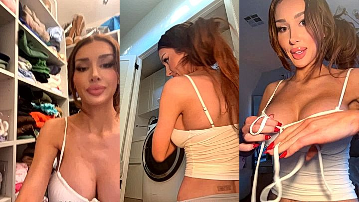 sexy hot american slut Molly Eskamshowing you her big massive tits in her closet