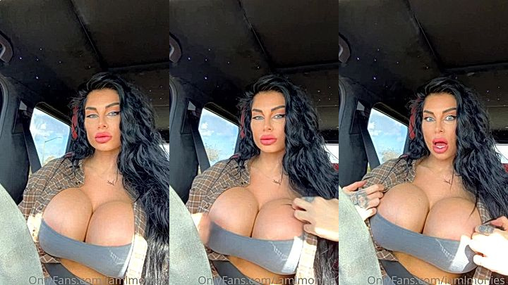 teasing video of Lindi Nunziatorubs big tits while driving