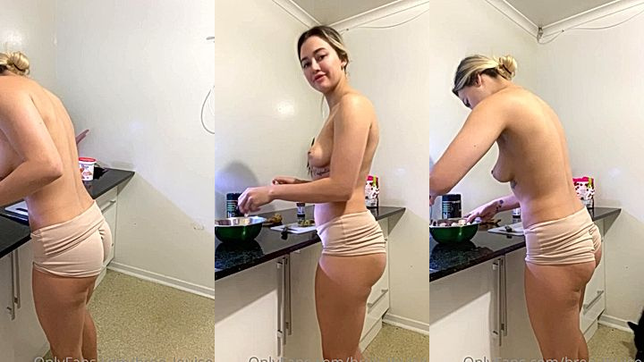 want me to cook breakfast for you, model Bree Louise makes breakfast with her tits out