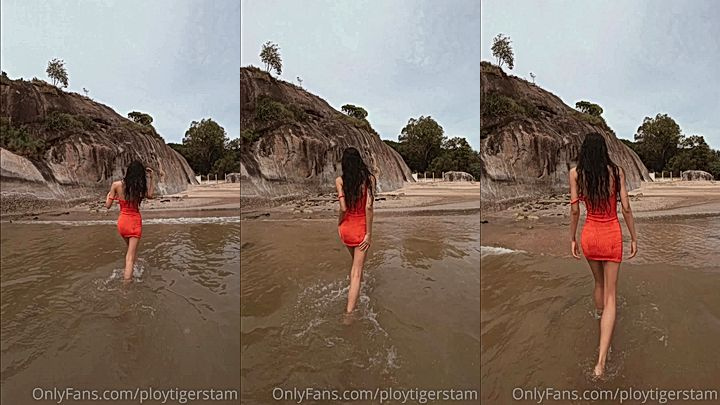 model Ploytigerstam shows her sexy body and walk on the beach