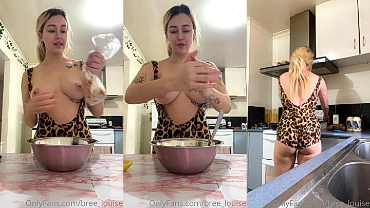 sexy model Bree Louise doing the dishes with her huge tits out