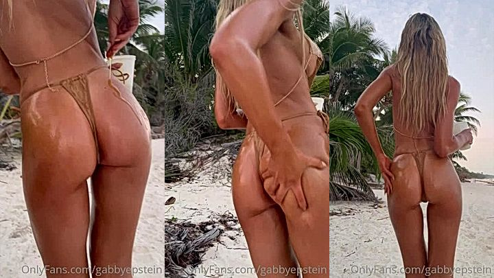 naked onlyfans model Gabby Epstein rubs oiled big ass outside