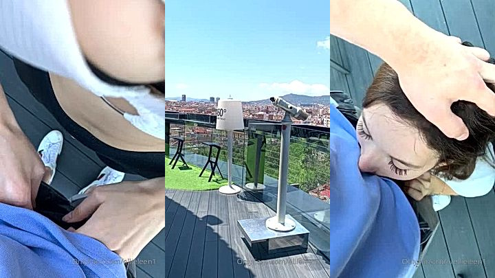 sexy babe Ellie Leen gives him a hot BJ in public