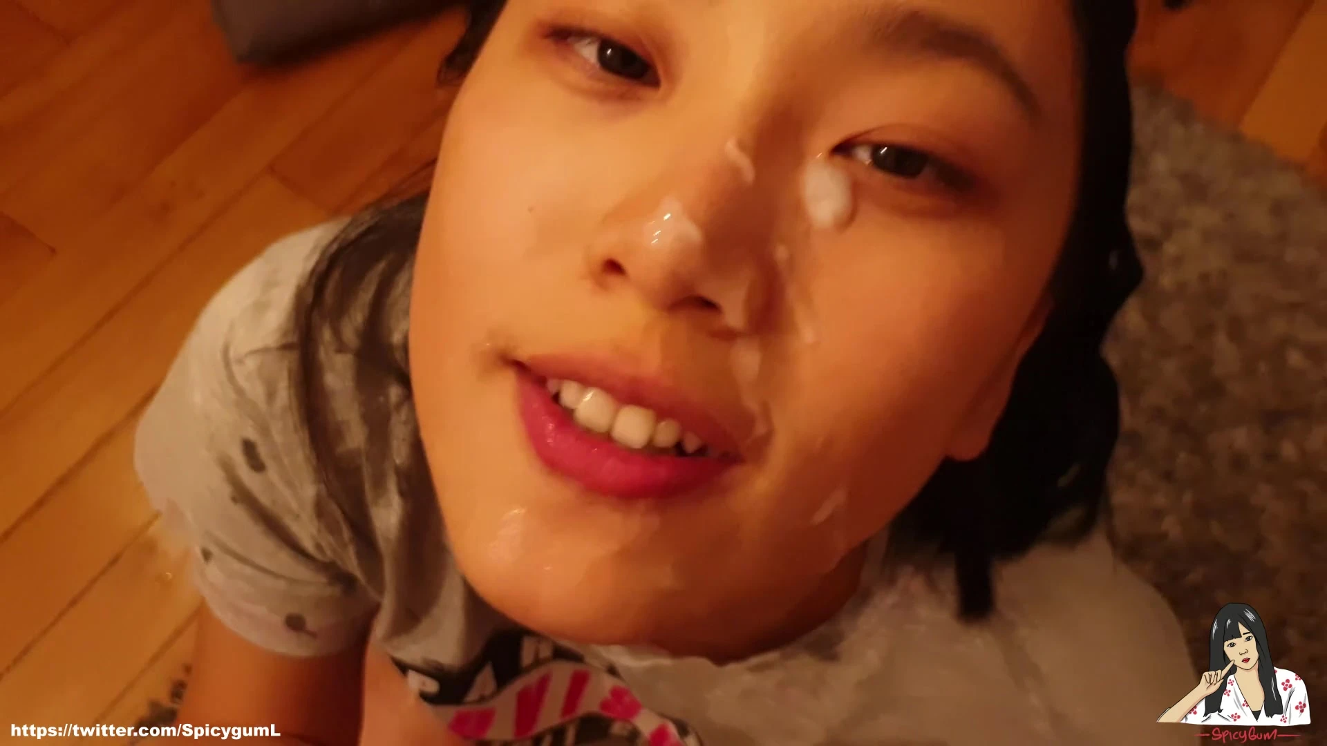 nasty asian model June Liu slowly gags on huge cock till he cums on her face