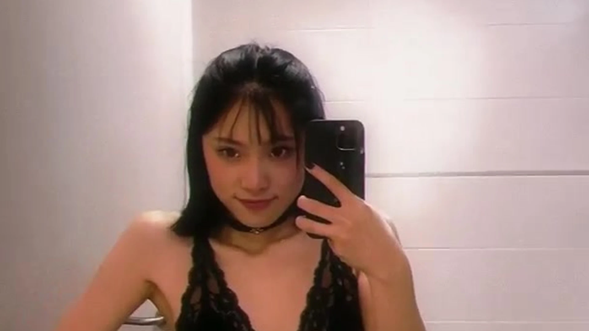 June Liu taking a sexy ass video in the mirror of her sexy body just for you