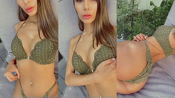 hot nasty model Gianna Dior show soft her big tits in green lingerie and rubs her big ass