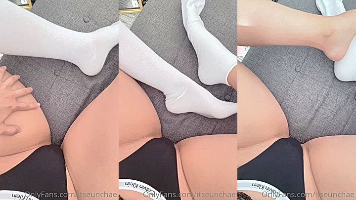 so horny and wet , model Itseunchae gently show rubs her tighs with her feet