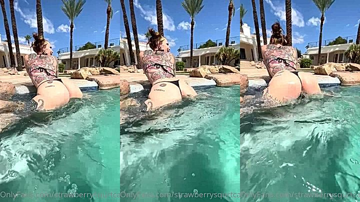 american onlyfans model Strawberrysquirtcake shakes her big booty in the pool