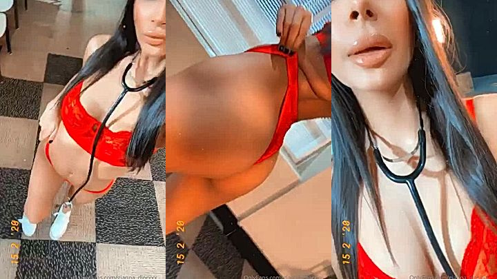 viral video of hot model Gianna Diorpressed her big boobs together in red lingerie