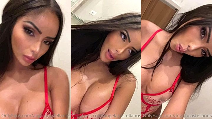 erotic slut Angela Castellanos stares at you with those sexy eyes with her big boobs clevage