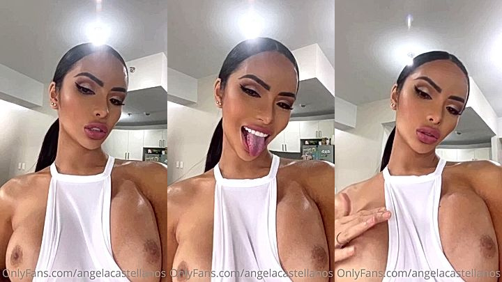 naughty horny model Angela Castellanos let that big boobs hang loose while she look pretty on camera