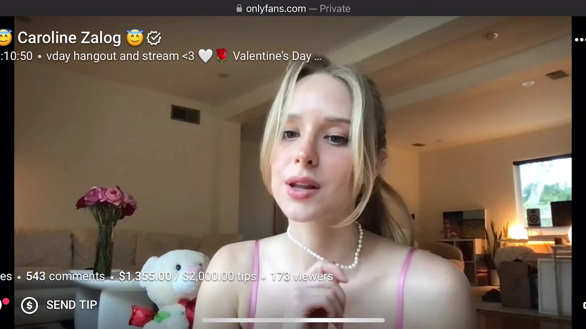 onlyfans model Caroline Zalog undresses on her livestreem