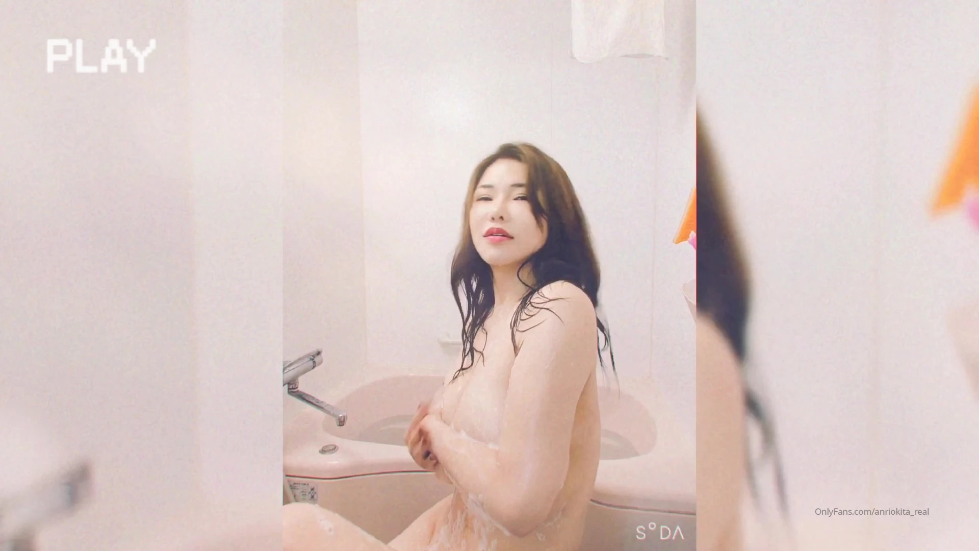 horny milf stepmom Anri Okita with an amazing tits loves playing with her tits in the bathroom