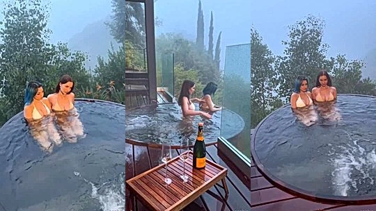Sophie Mudd abd her bff are both having a great time together in the pool