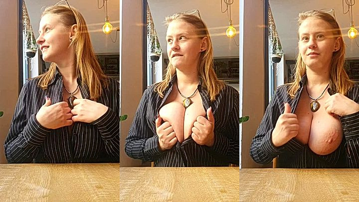 OnlyFans leak video PolaRainbow showing off my big breast in the cafe