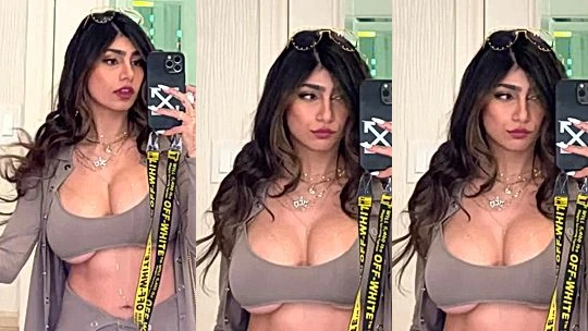 lebanese model Mia Khalifa mirror teasing video where she flaunt her curves