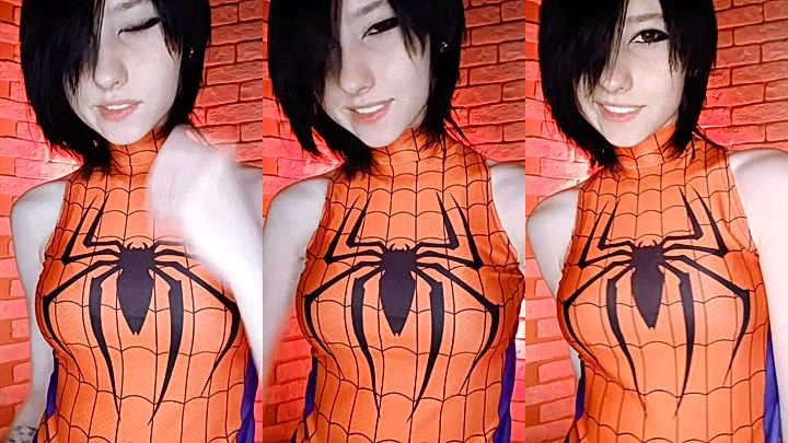naughty girl  Little_emo_kitten with her spiderwoman clothes