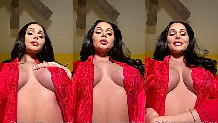 freaky girl Ariana Marie in red dress looking sexy onlyfans