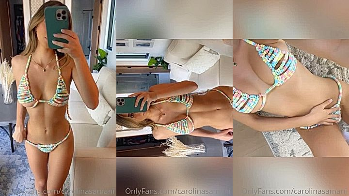 sexy whte girl Carolina Samani mirror video of her looking sexy hot in bikini