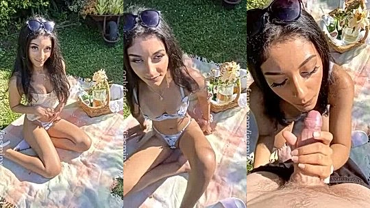 onlyfans model Jasminx suck and stroke during a naughty picnic outing