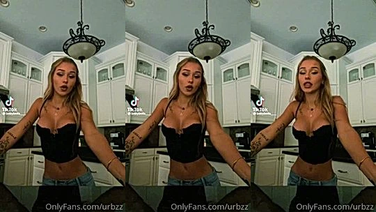 slutty onlyfans model Babybellllzzzz talks dirty in lingerie in the kitchen
