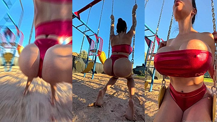 busty shows off her big fat ass while swinging