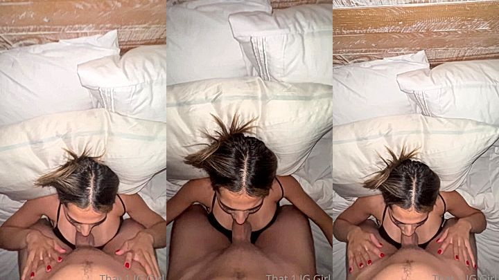 horny american doll That1iggirl sucks on a huge white cock on the bed and moans for pleasure, onlyfans leak
